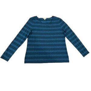 Talbots Petites Blue Shimmer Stripe Long Sleeve Shirt Top Tee - LNC